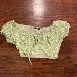 Green flower print tank top